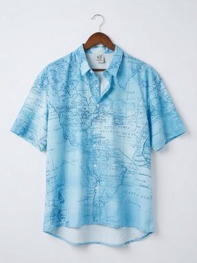 Light Blue Map-Print Short Sleeve Shirt